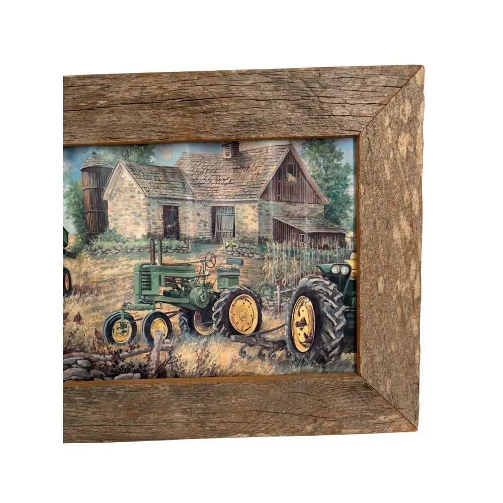 Handmade Wood‎ & Metal Wall Hanging Tractors Folk Art Print Farmhouse Vintage